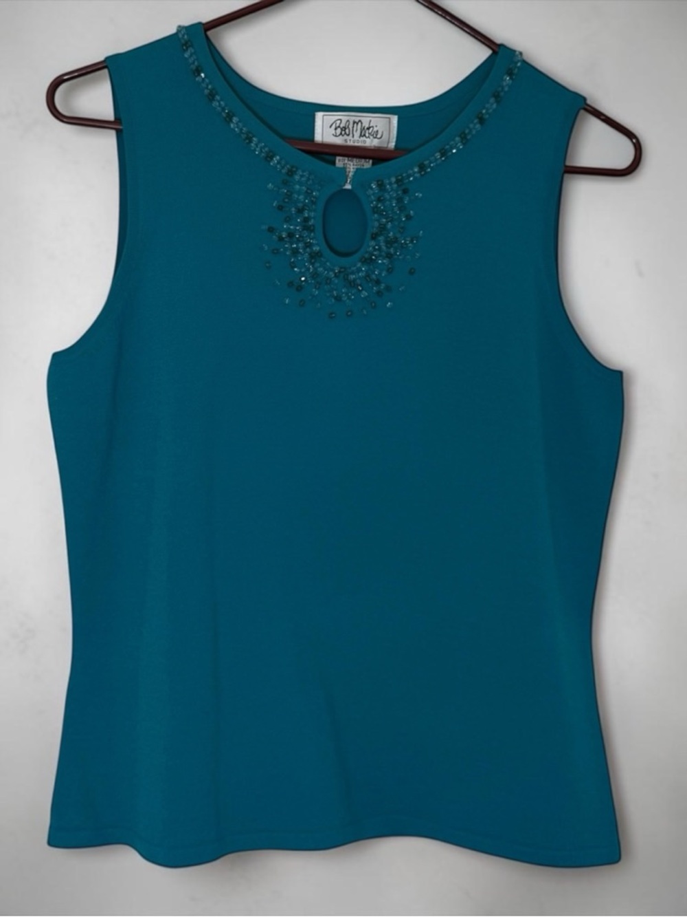 Bob Mackie Studio Beaded Jeweled Sleeveless Women's Top Teal Womens Sz M Vintage